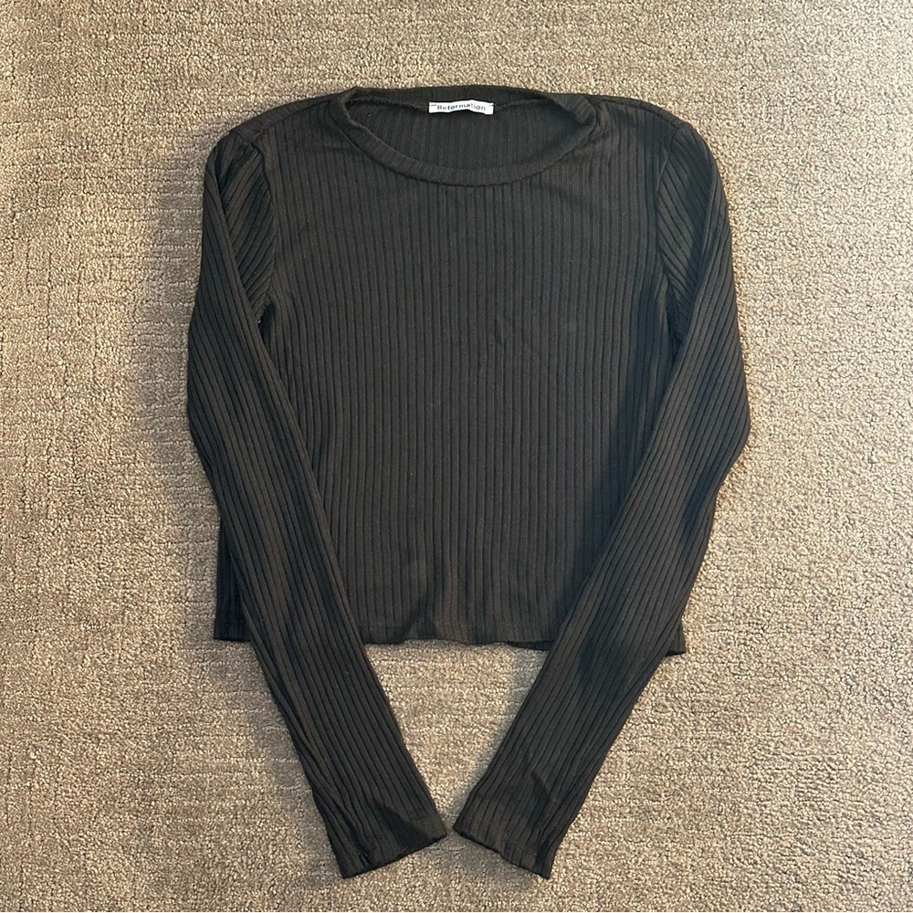 Reformation Jackie Ribbed Long Sleeve Knit Top S